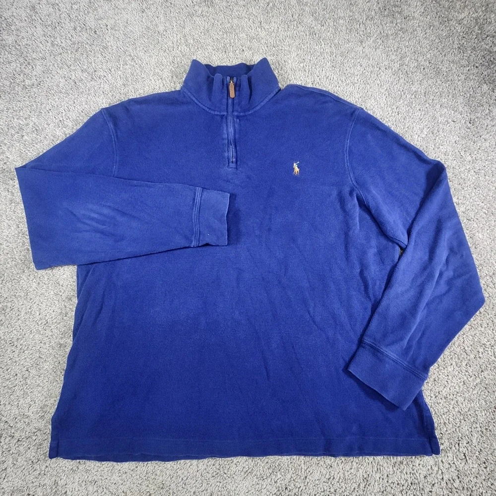 Polo Ralph Lauren Mens‎ Estate Rib 1/4 Zip Pullover Sweater Blue Large
